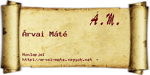 Árvai Máté névjegykártya